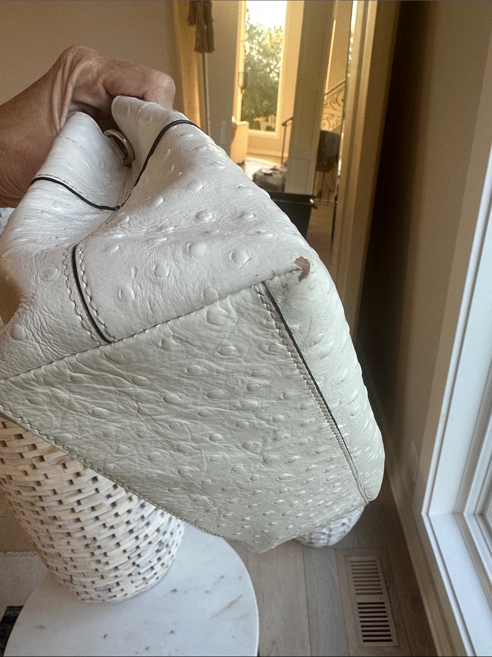 kate spade Cream Ostrich-Embossed Leather Satchel with Removable Strap - Picture 9 of 11